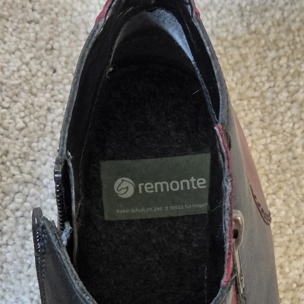 Remonte Zip Up Ankle Boots‎ Red Wine Patchwork Size 41 US 9.5 Shoes NWOB